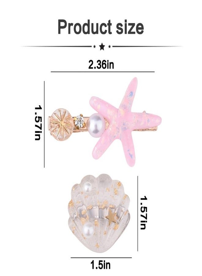 Sdopbinbin Starfish Seashell Hair Accessories for Women Girls Kids Pink Starfish Hair Clip Halloween Hair Clips Barrette for Women Sea Star Shell Hair Clip Beach Ocean Hair Clips for Girls Seashell Hairpins 3Pcs - Image 2